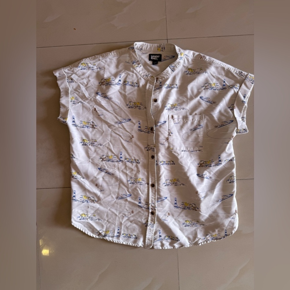 Lands End Shirt Large 14-16 Womens Hawaiian Tropical Rayon Camp Rayon , Viscose - Picture 15 of 15